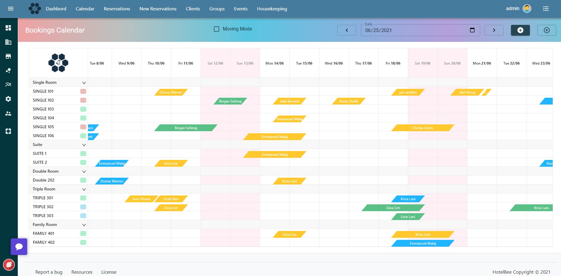 HotelBee Software - HotelBee bookings calendar