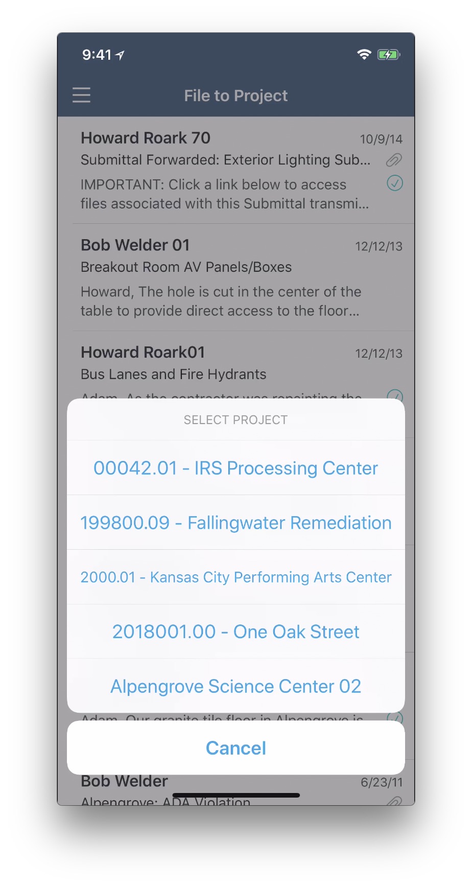 Mobile file in project menu
