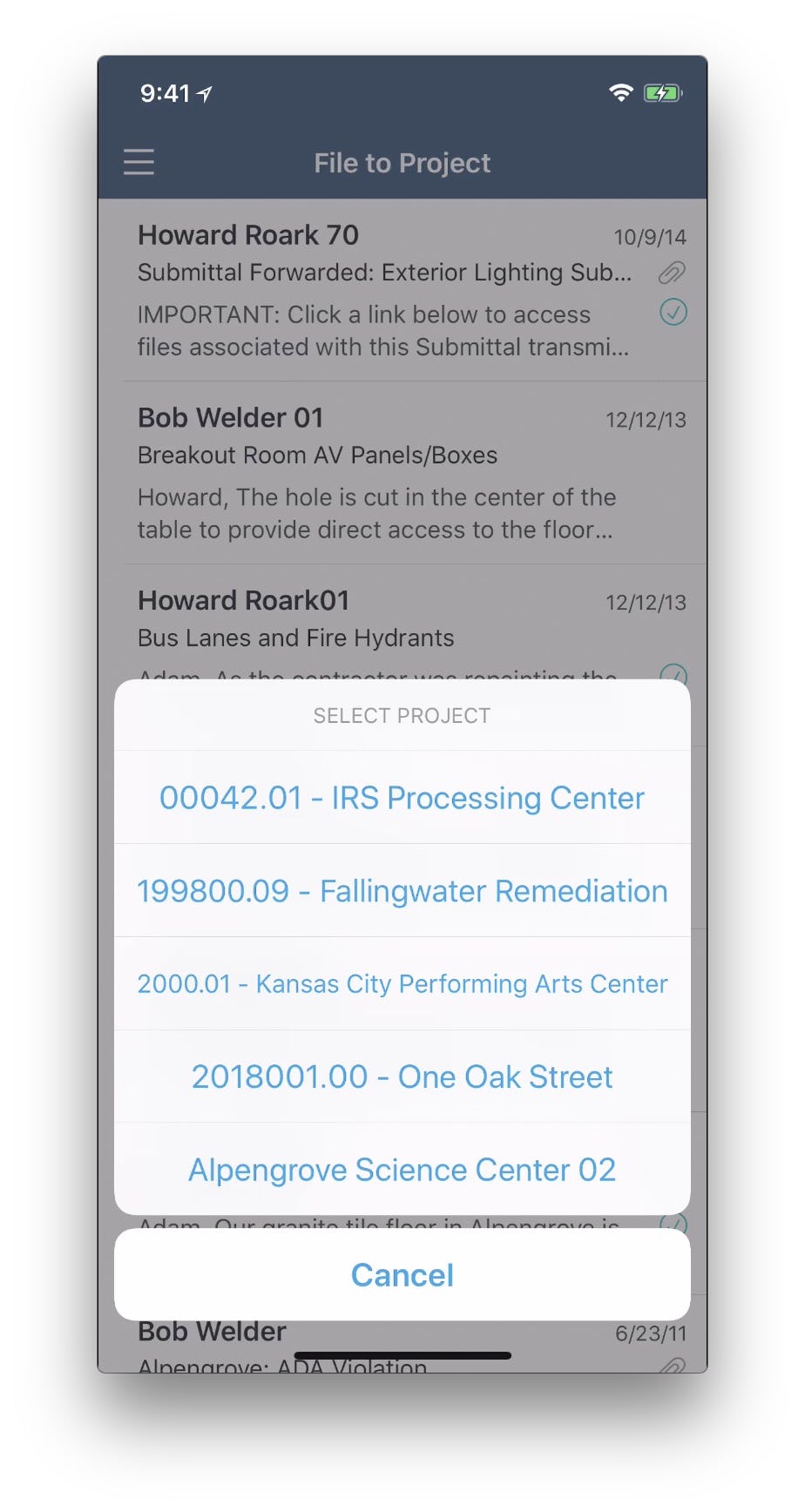 ContructEX Software - Mobile file in project menu