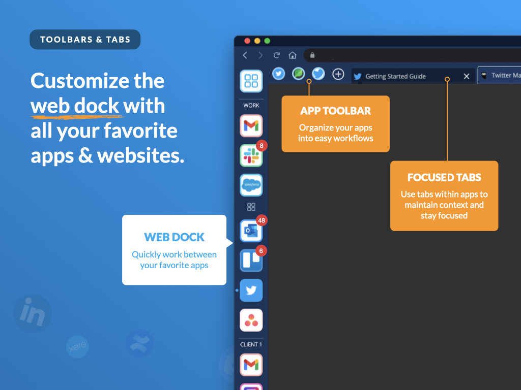 All your web apps in one easy-to-use web dock.