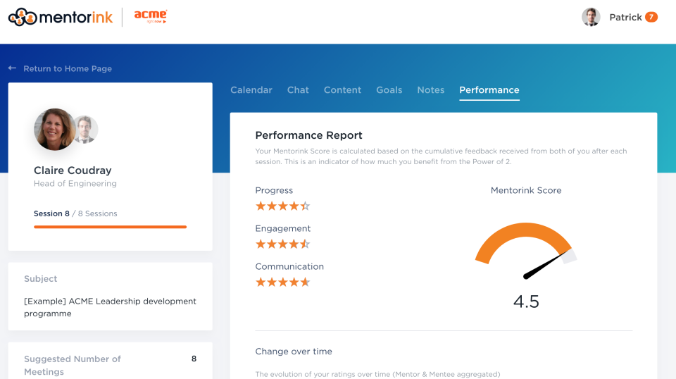 Mentorink Software - Pair page - Performance