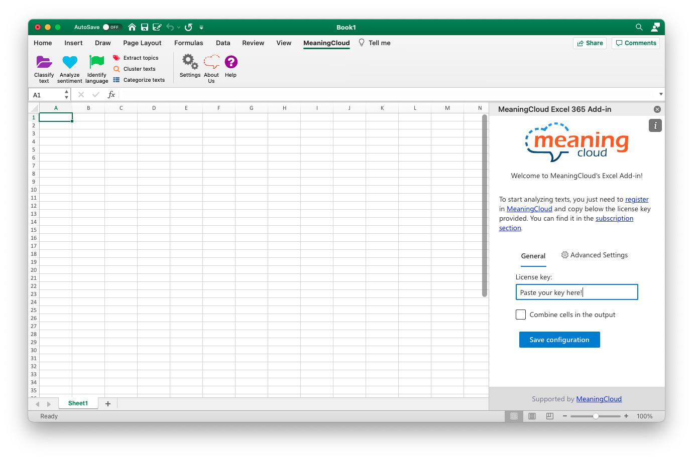 MeaningCloud Excel 365 add-on