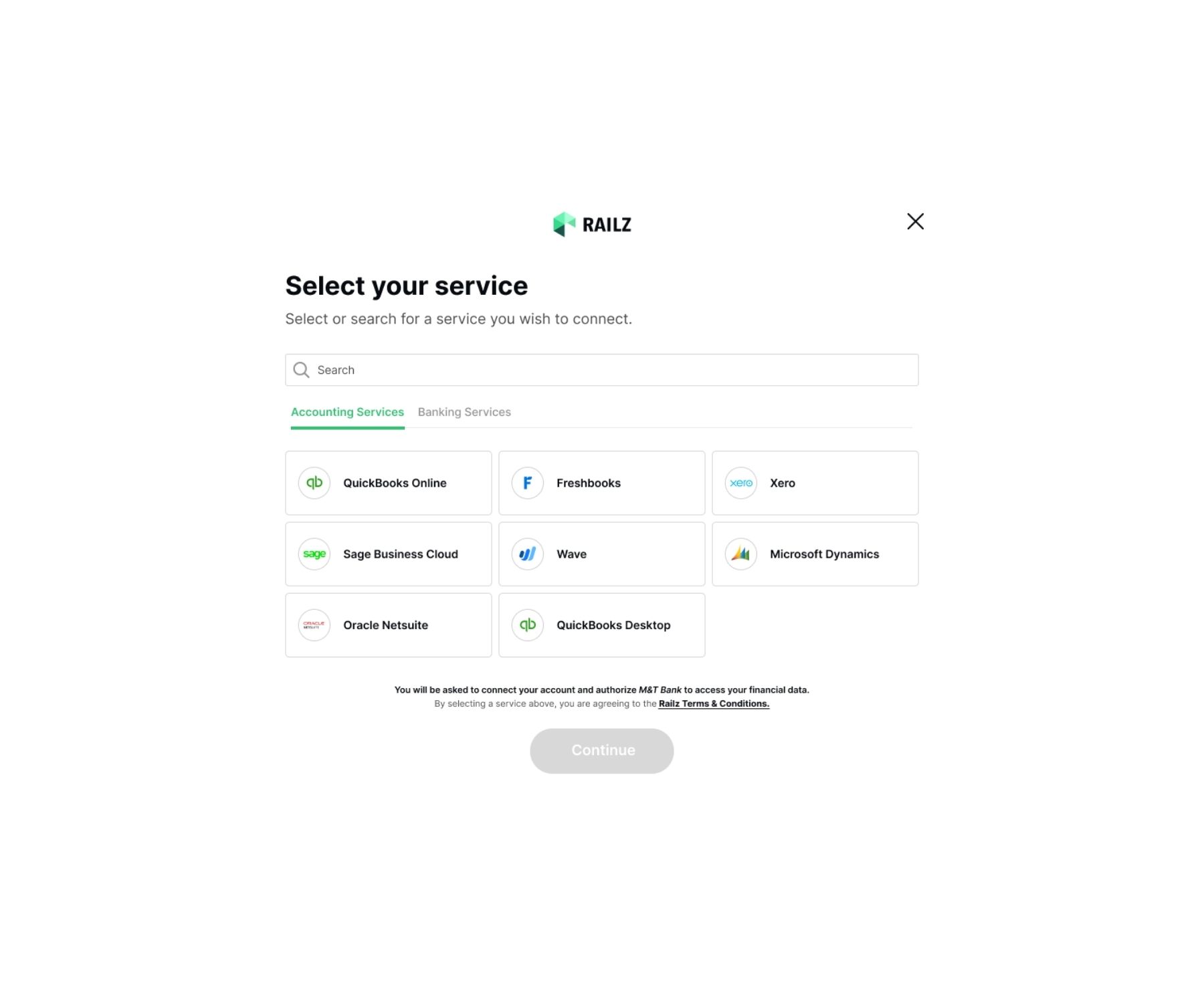 Railz screenshot: Railz Connect