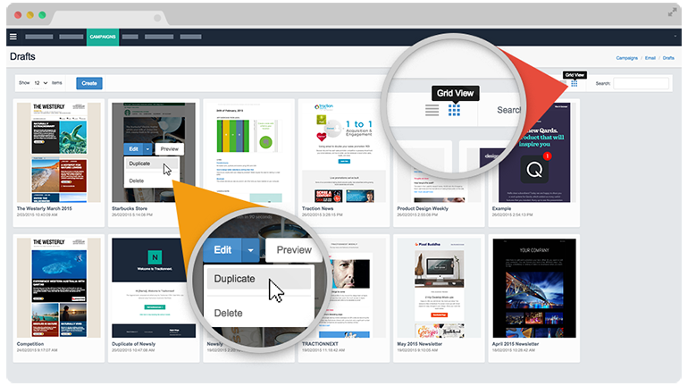 Visualise all campaigns with the unique live thumbnail grid view
