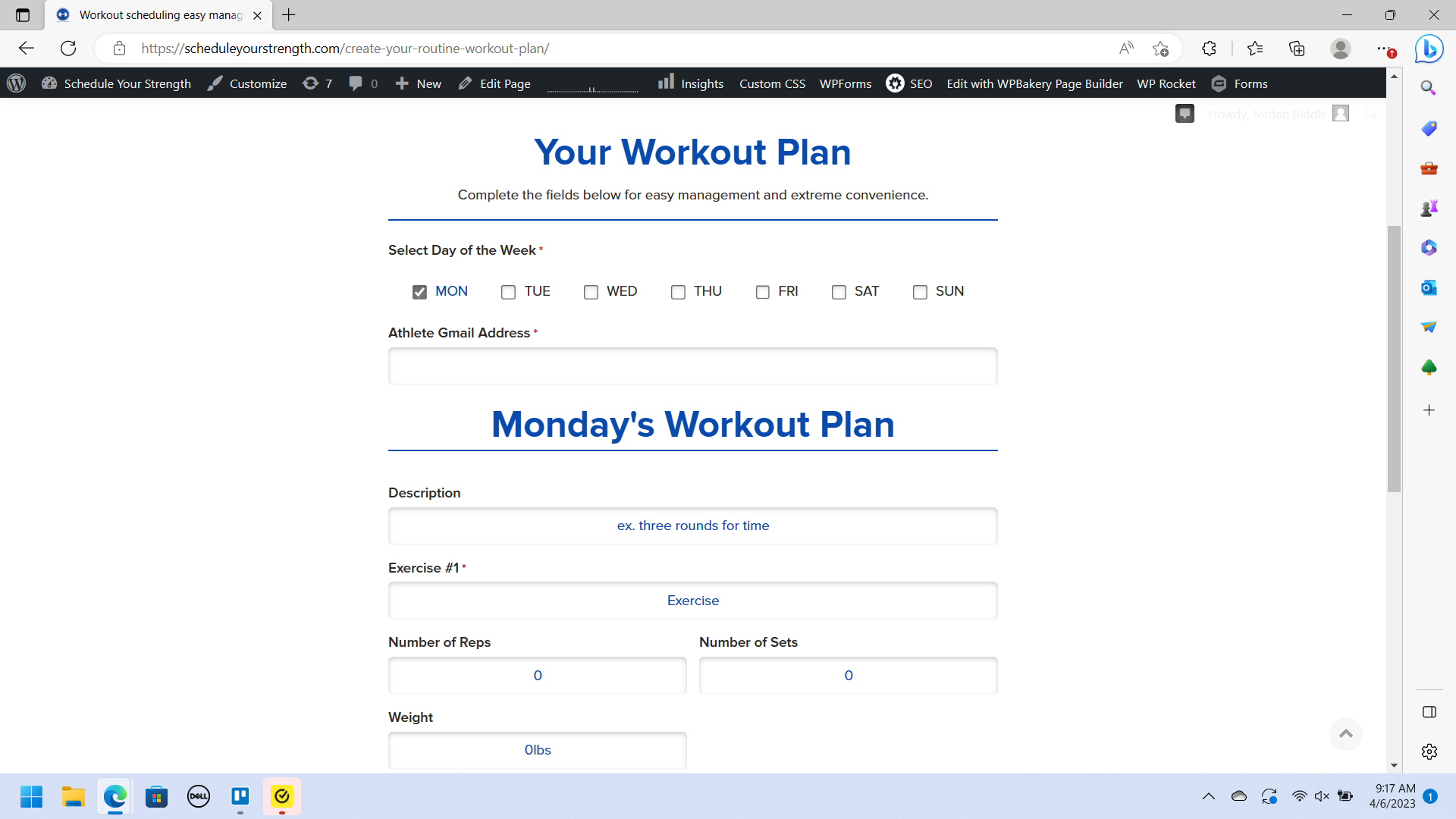 Easy custom data entry through a simple form, tailored for fitness