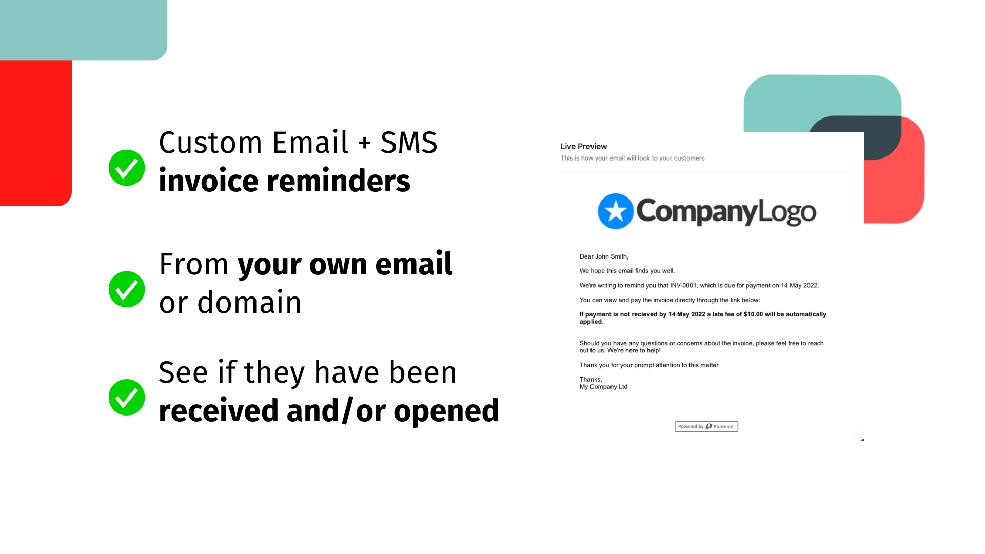 Custom Email + SMS Invoice Reminders