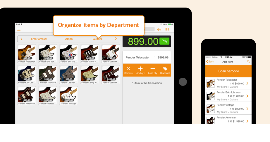 Cashier Live Software - Organize items by department