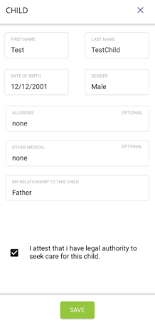 Anytime Pediatrics screenshot: Anytime Pediatrics child profile