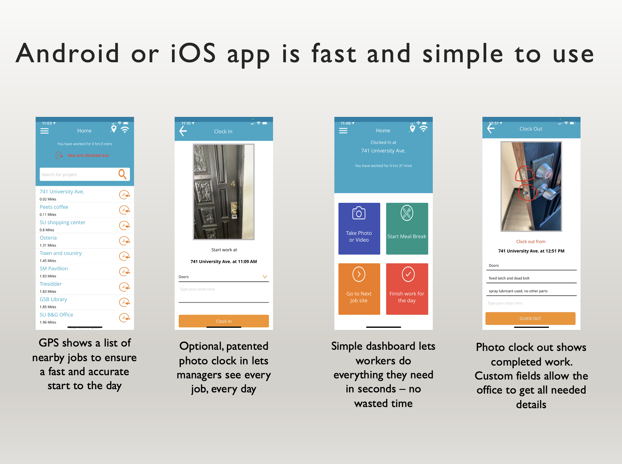 SYNCrew Software - Simple to use app automatically organizes hours and photos using GPS and other sensors. App also loads in whatever language the worker's phone is set to