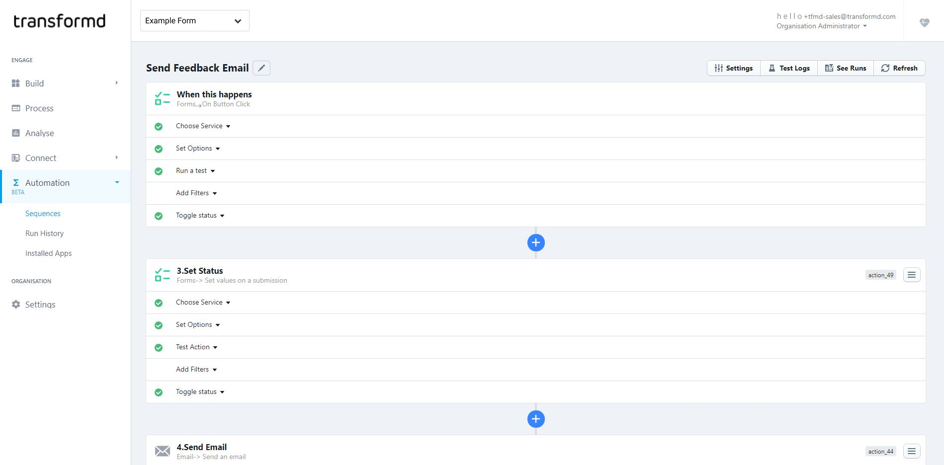 Transformd screenshot: Transformd automation email