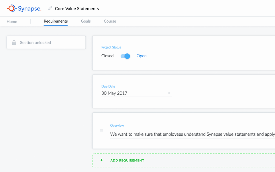 Sections can be locked to prevent collaborators making further edits