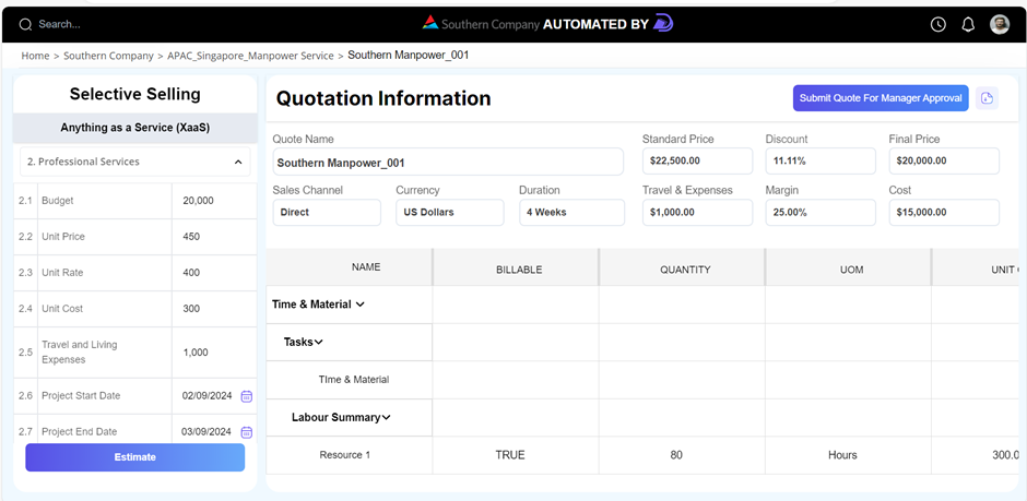 DealDox CPQ screenshot: DealDox CPQ quotation information