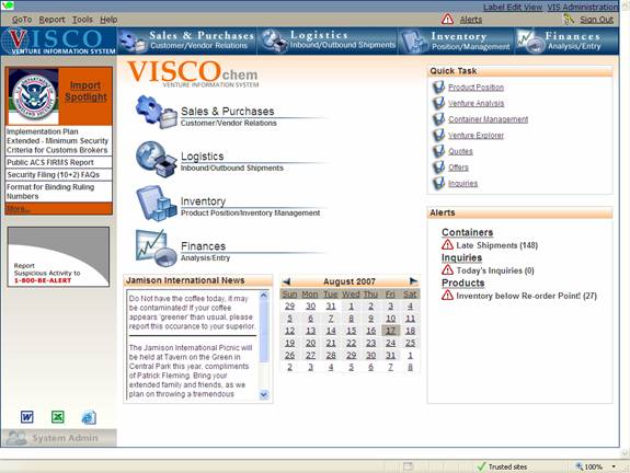VISCOchem screenshot: VISCOchem dashboard