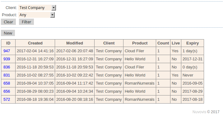 Nuvovis Software - Access the portal license list