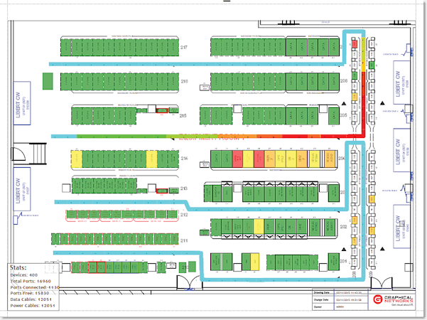 netTerrain DCIM  screenshot: Data center floor plans can be visualized in netTerrain