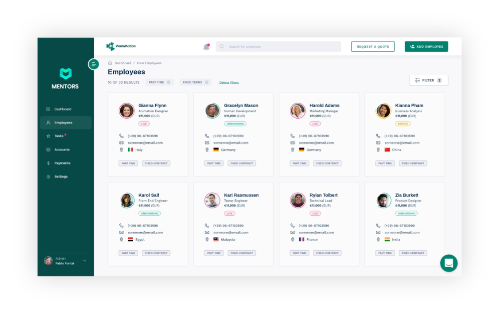 WorkMotion Software - WorkMotion view employee details