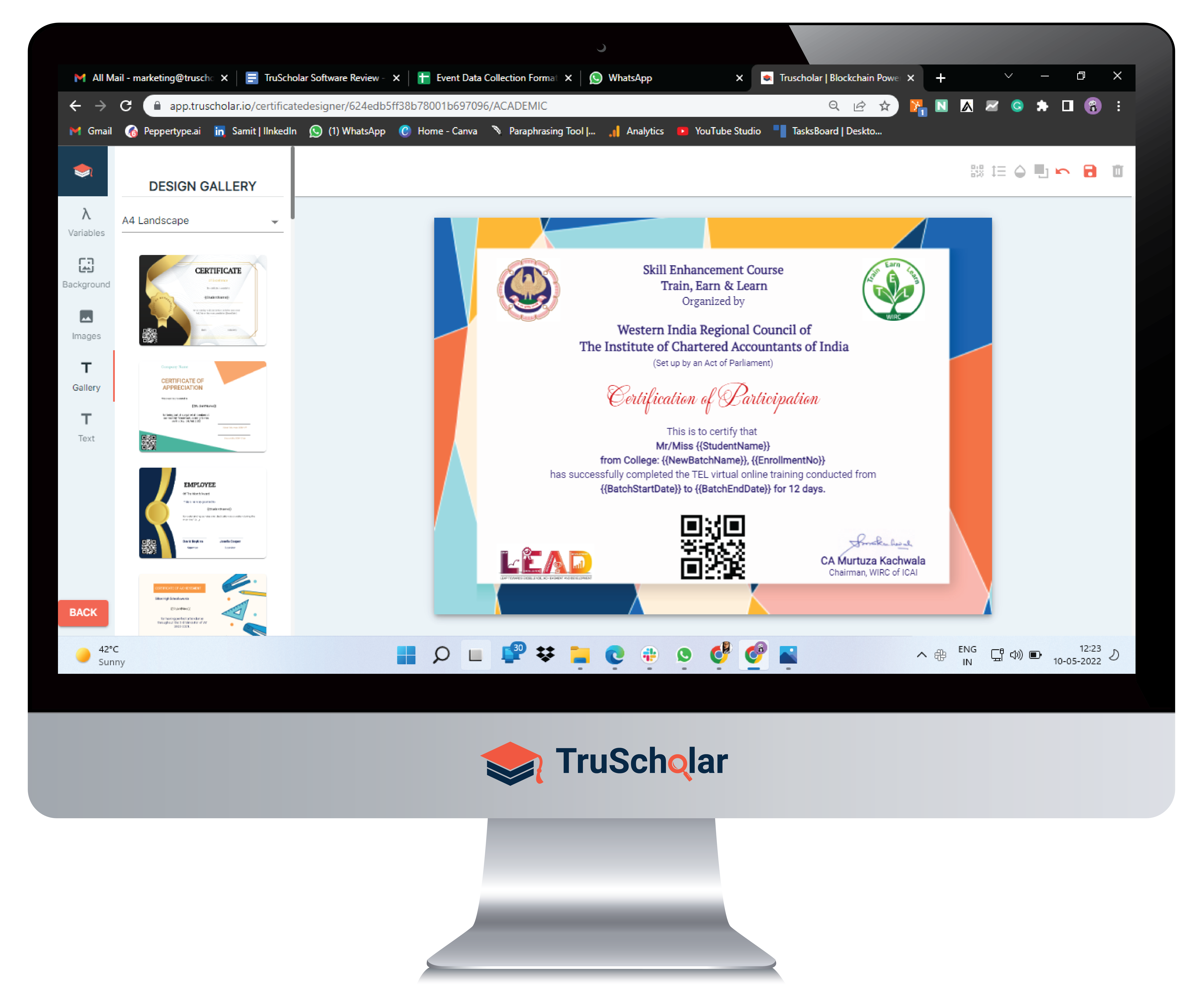 TruScholar Software - Custom Certificate Designer Tool