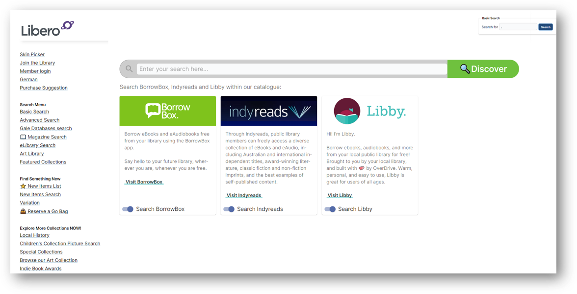 Integrations with other digital library services. Members can connect through Libero rather than having to go the service direct. 