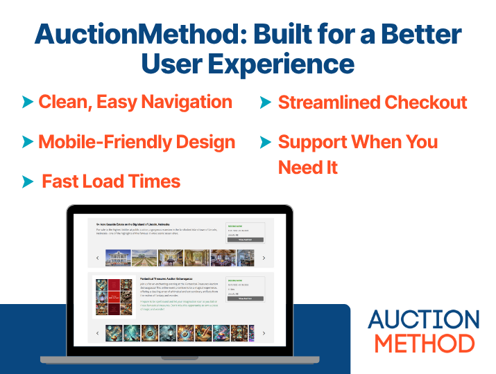AuctionMethod Software - Designed with pros in mind. AuctionMethod delivers a better user experience with mobile-friendly design, fast load times, easy navigation, and real human support when you need it—so you can focus on what matters most: your auction.