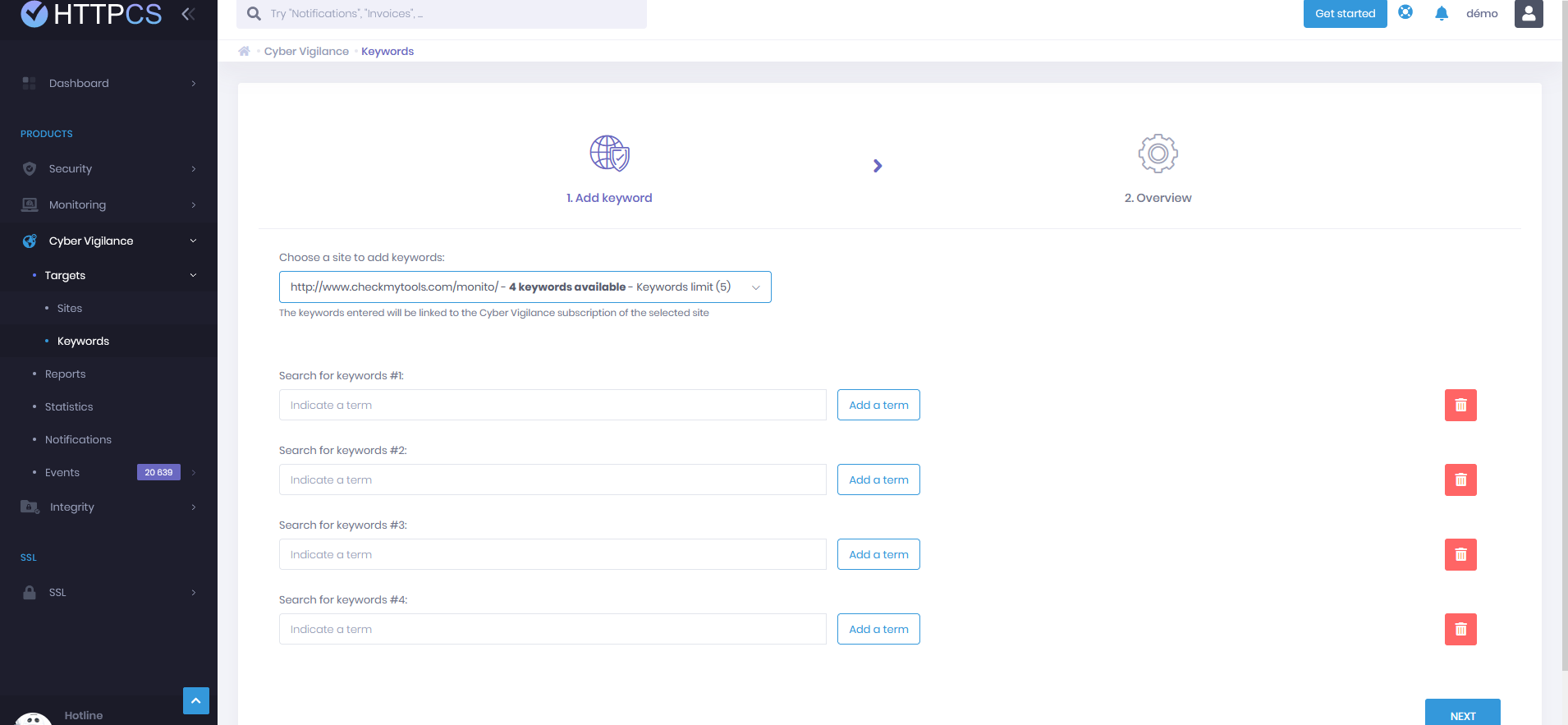 HTTPCS Cyber Vigilance screenshot: Targets CyberVigilance