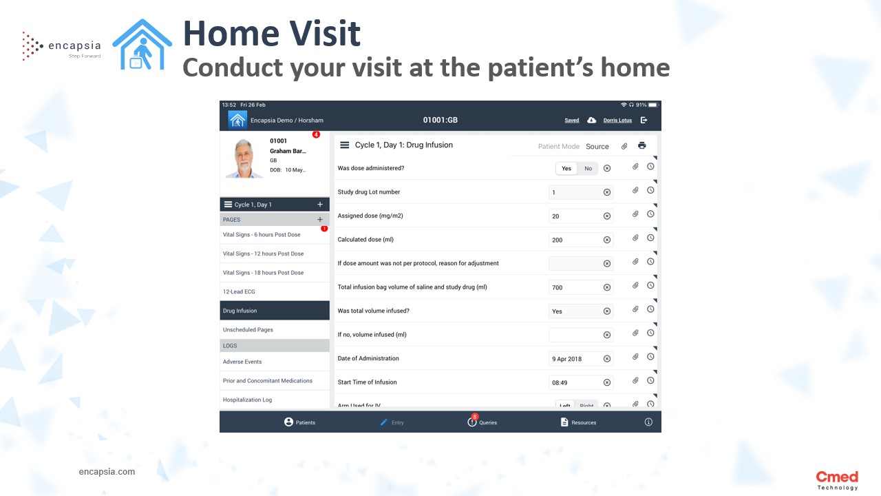 Encapsia screenshot: encapsia HomeVisit: conduct your visit at the patient's home