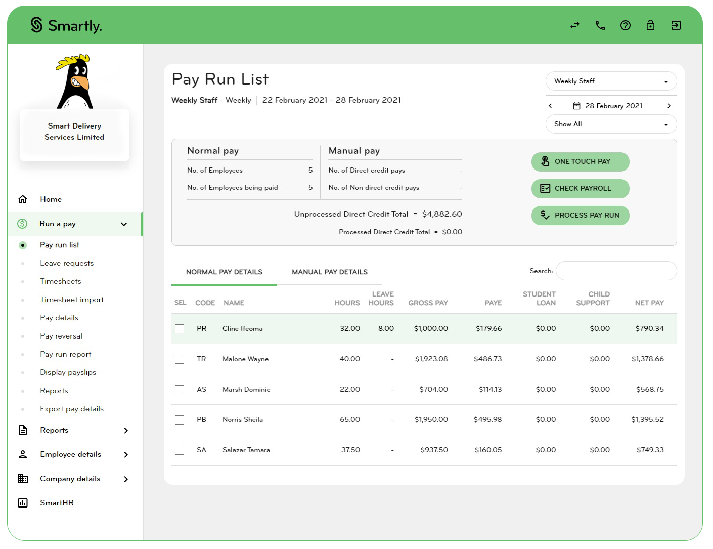 Smartly screenshot: Smartly view pay details