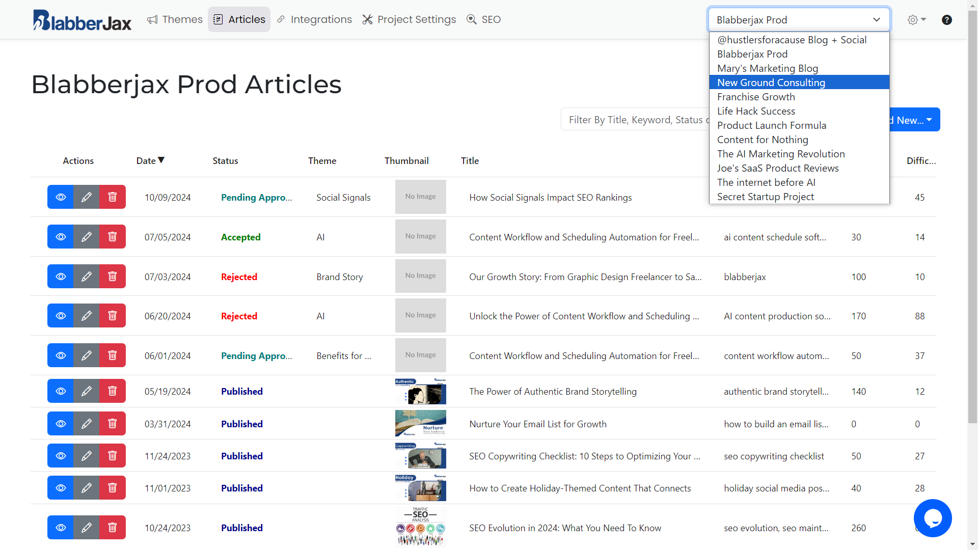 BlabberJax screenshot: BlabberJax content calendar
