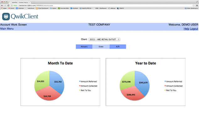 Beyond ARM screenshot: Beyond ARM's integrated QwikClient showing Account Work Screen