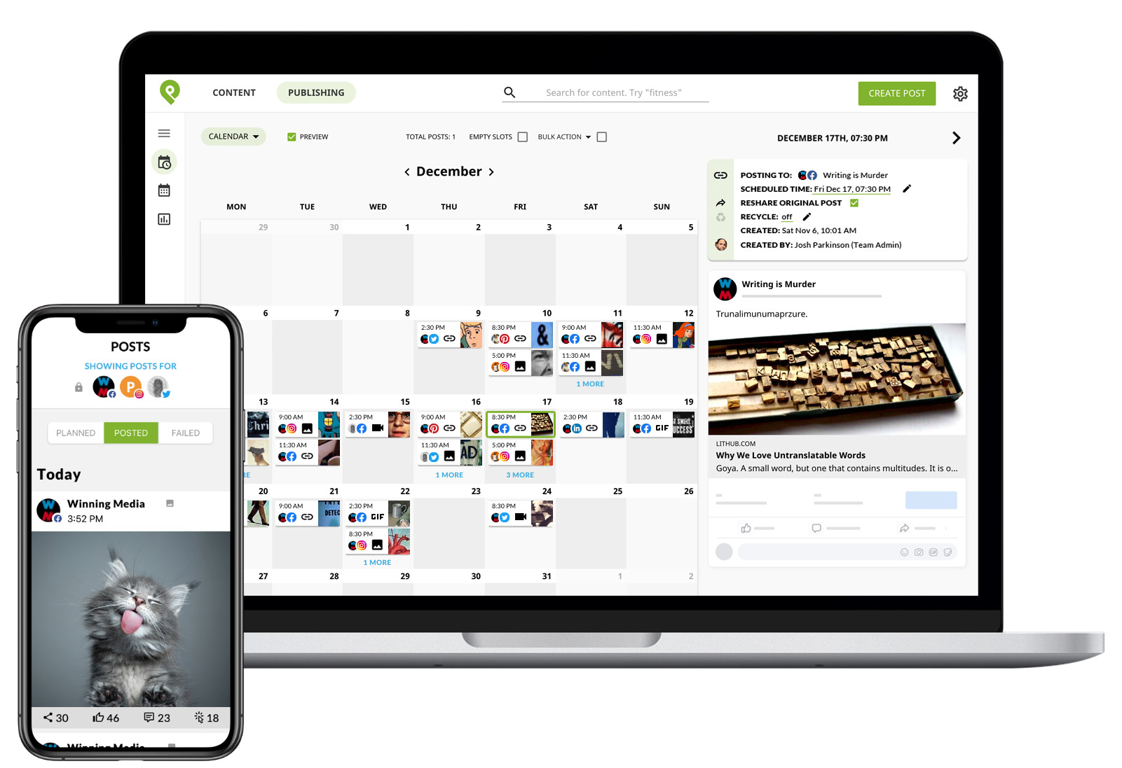 Post Planner interface is available on desktop or mobile
