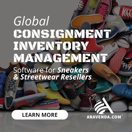 Aravenda Consignment Software screenshot: Best consignment software for sneaker and streetwear resellers globally.  Catalogs, pricing assistance, remote item entry, inbound shipping and more