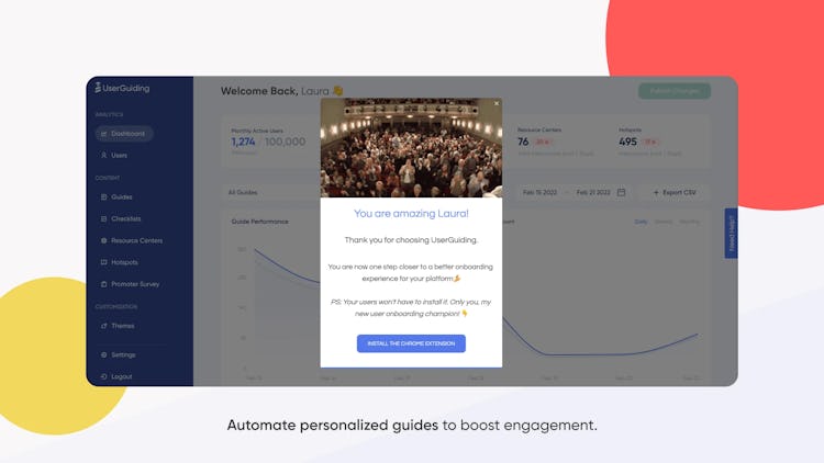 UserGuiding  screenshot: Welcome your users with an onboarding guide by UserGuiding
