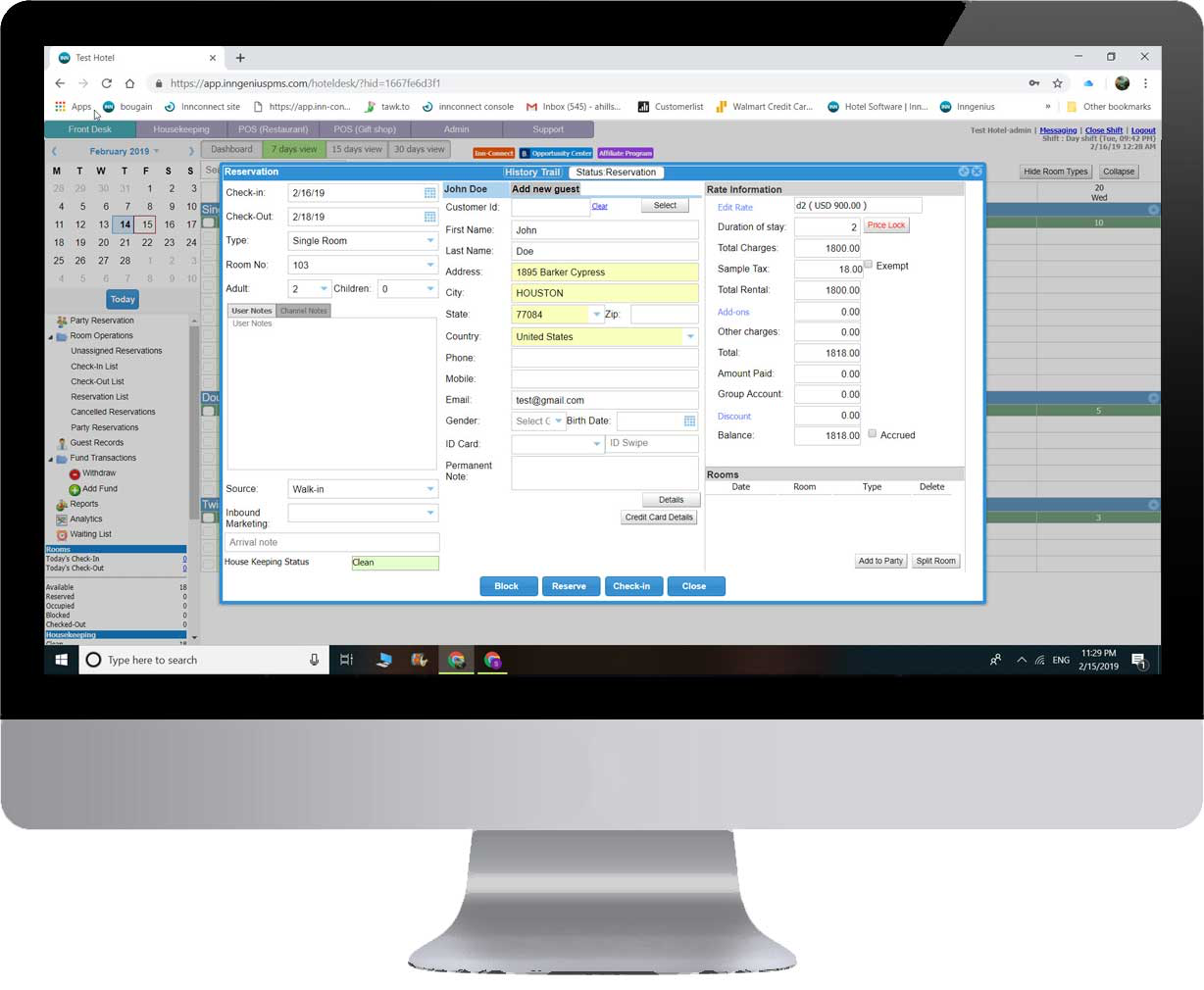 Inngenius PMS Software - InnGenius PMS reservation management