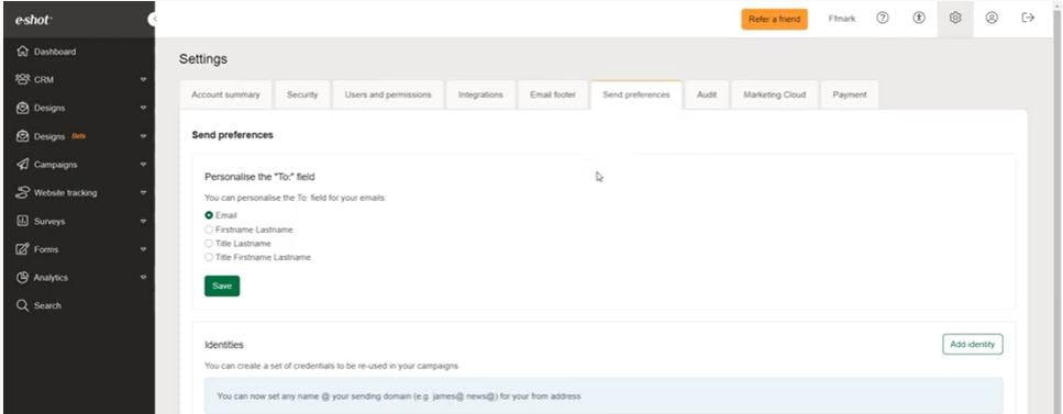 E-shot Software - E-shot send preferences