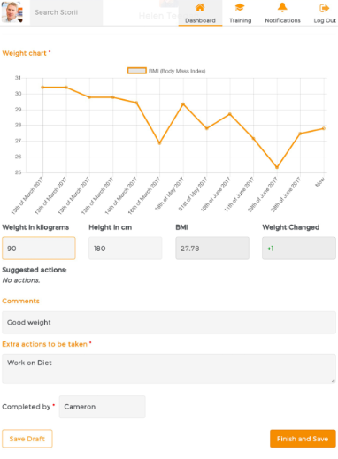 StoriiCare patient weight chart