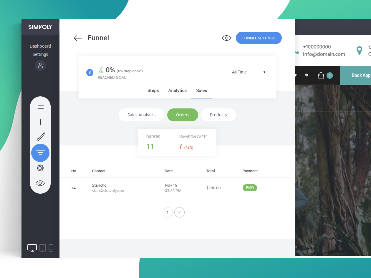 Simvoly Software - Your sales analytics and orders preview
