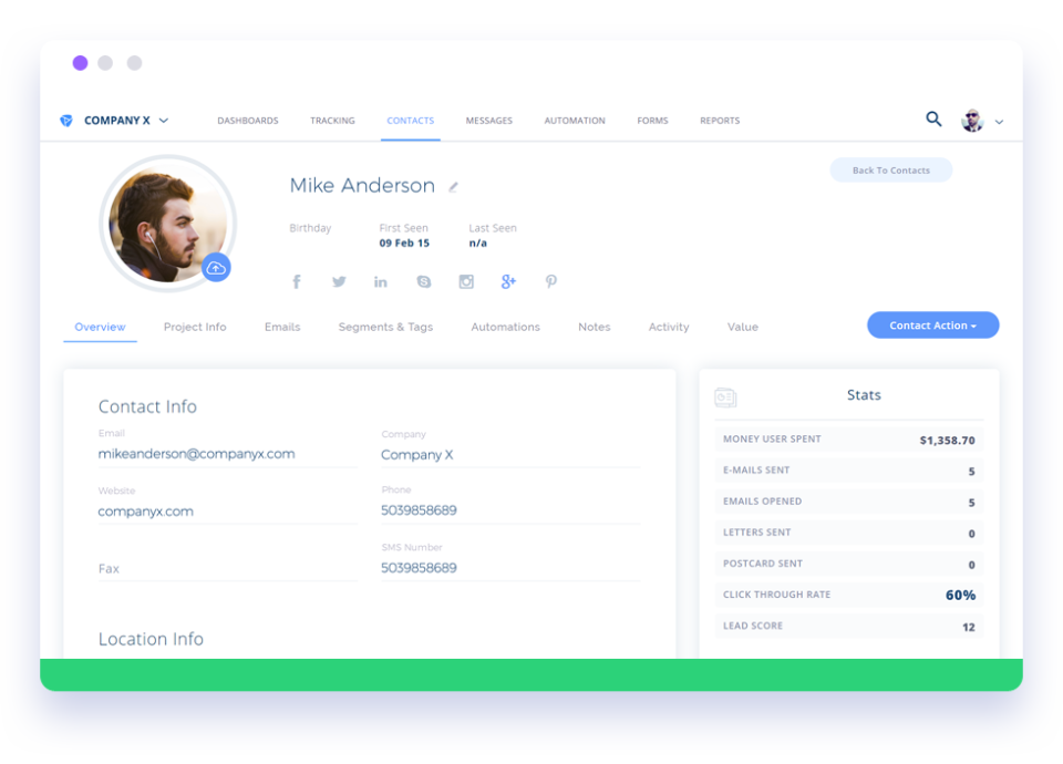 Platformly screenshot: Platformly contact profile
