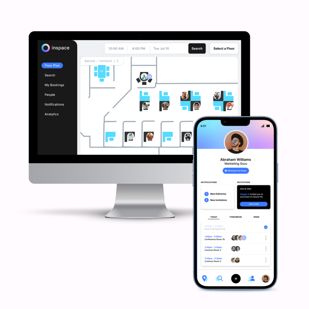 inspace Software - inspace allows users to filter available rooms, desks, and spaces by day and time from their mobile device.