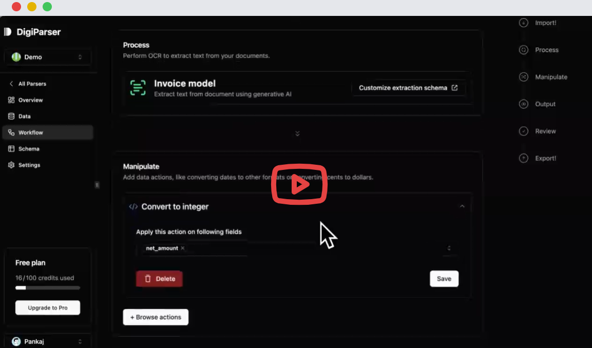 DigiParser screenshot: DigiParser automate workflows