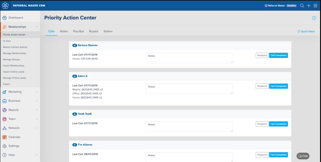 Referral Maker CRM screenshot: Referral Maker CRM priority action center