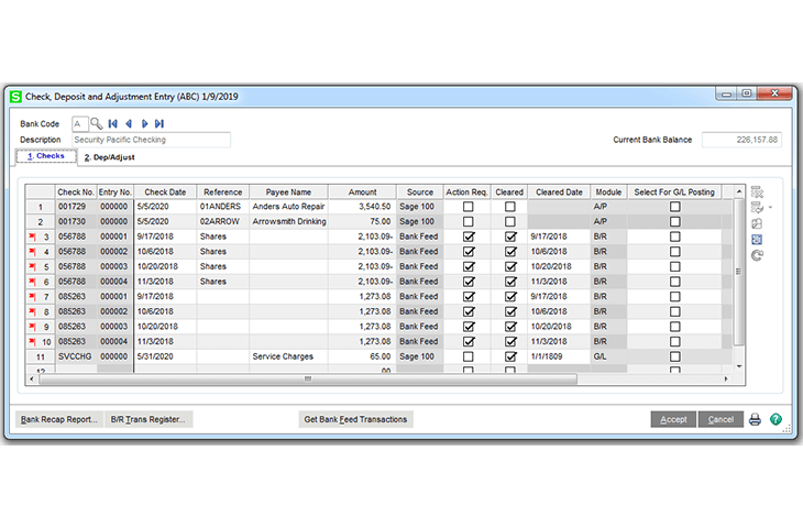 Sage 100 Software - Automatic bank reconciliation feature