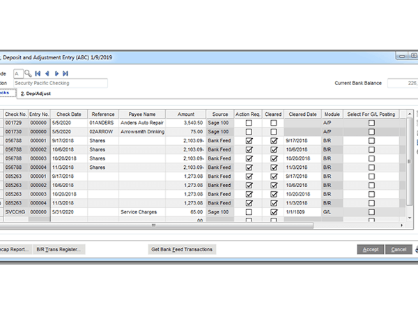 Sage 100 Software - Automatic bank reconciliation feature