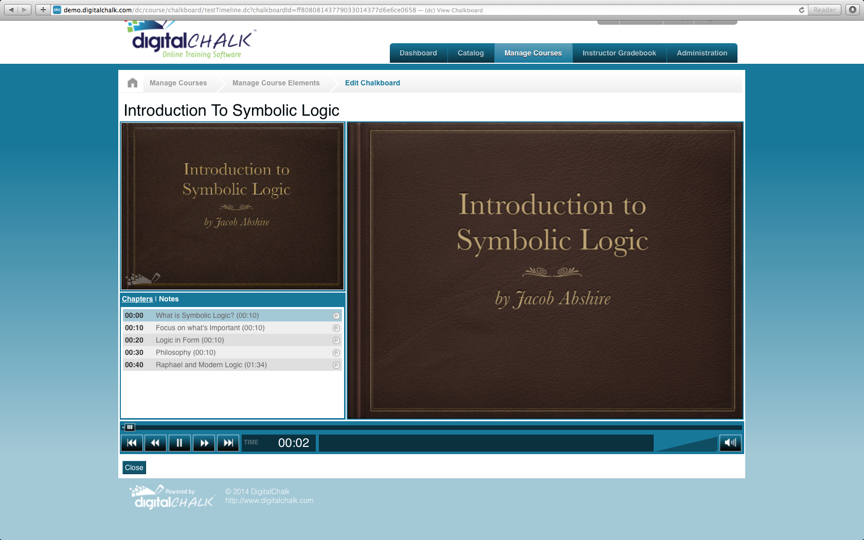 DigitalChalk Software - User Interface to DigitalChalk LMS Chalkboard Authoring Suite