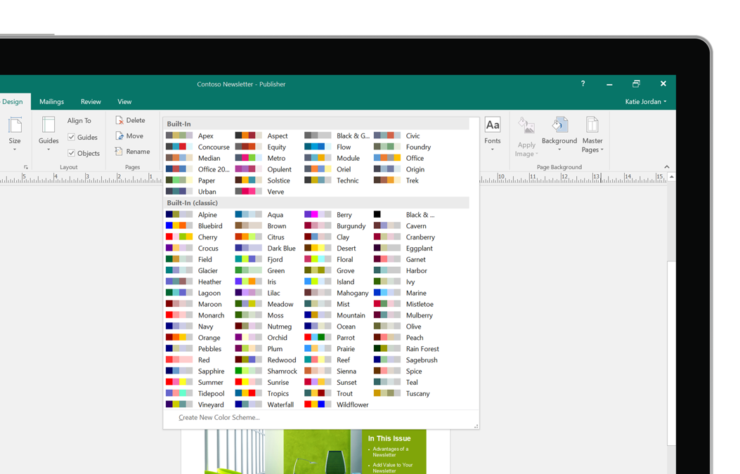 Microsoft Publisher Software - Use built-in or custom color schemes to customize documents