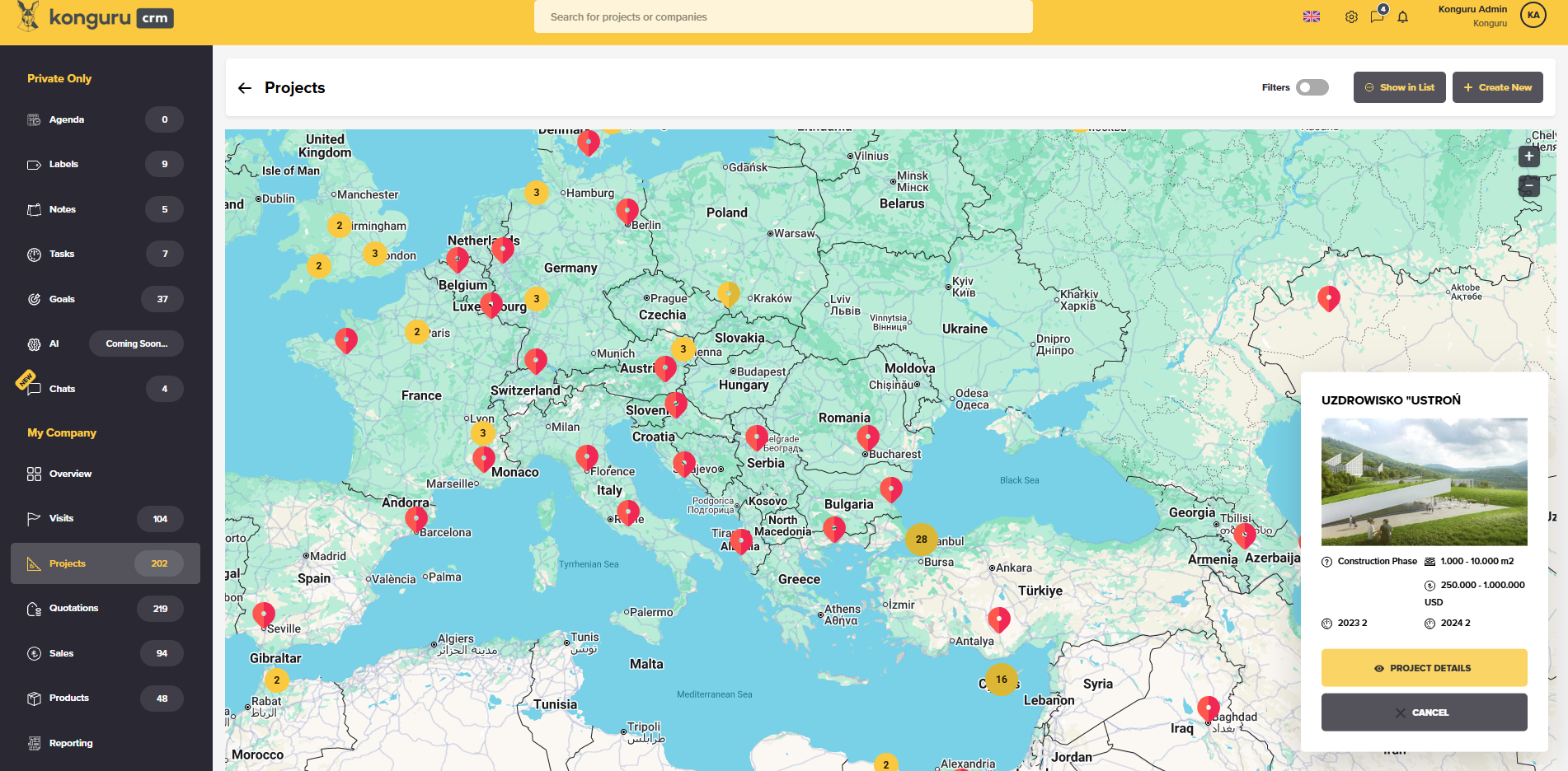 Konguru CRM screenshot: Konguru CRM | Map View