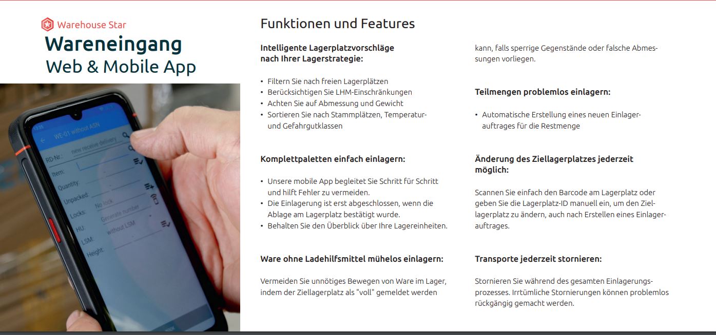 Bitergo WMS screenshot: Incoming goods app