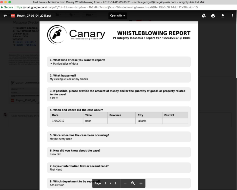 Canary Whistleblowing System Software - Canary Whistleblowing System pdf report