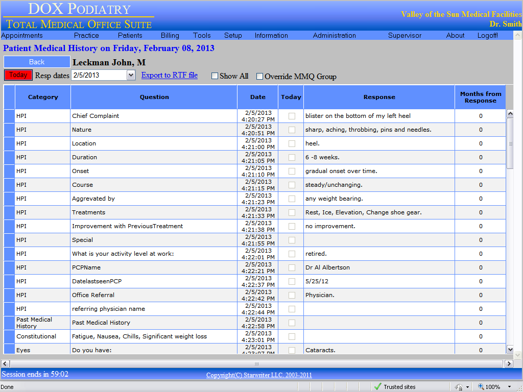 Medical history (patient portal/online version)