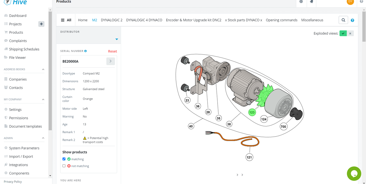 Identify spare parts easily in HiveCPQ. Find the correct spare part to a configured product using exploded views, Bill Of Materials, or product serial numbers. Eliminate errors completely, and reduce the workload for your back office.