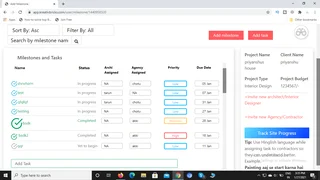 List view of tasks and milestones of your projects