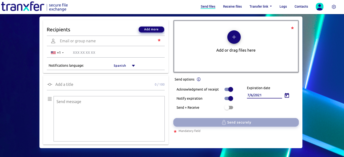 Tranxfer  screenshot: Tranxfer interface